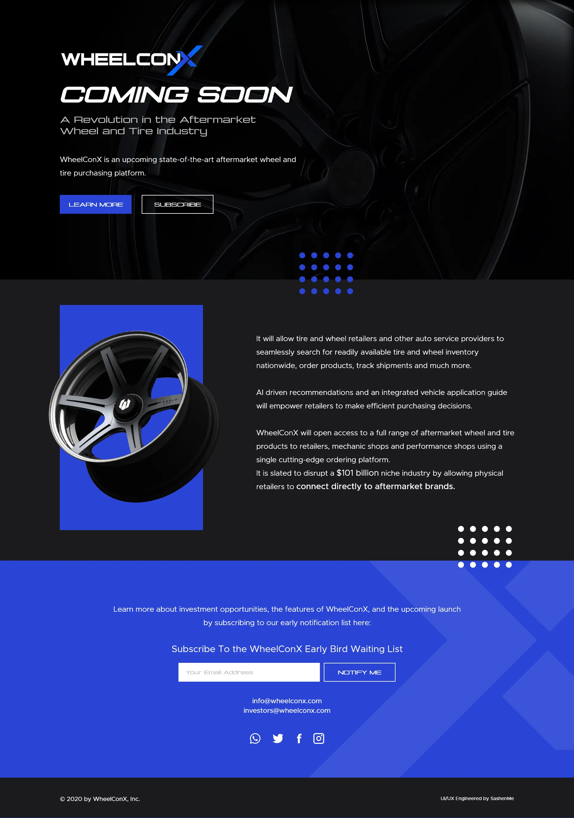 Landing Page design of WheelconX — screen 3